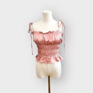 Nwt THE WESTSIDE Pink Satin Ruffle Blouse Shoulder Ties (Sz M)